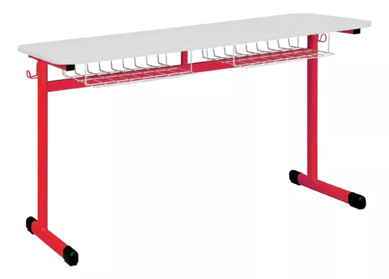 Školní stůl TITAN dvoumístný s košíkem - v. 59 cm -  Červená/Bílá
