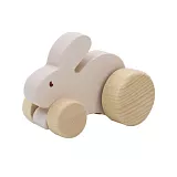 Drevený zajačik na kolieskach